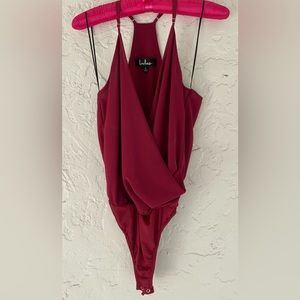 LULU’S Burgundy Spaghetti strap V Neck Bodysuit Size S